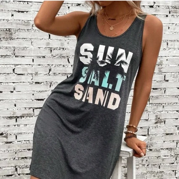 New Gray Graphic Swim Cover-Up - Picture 1 of 5